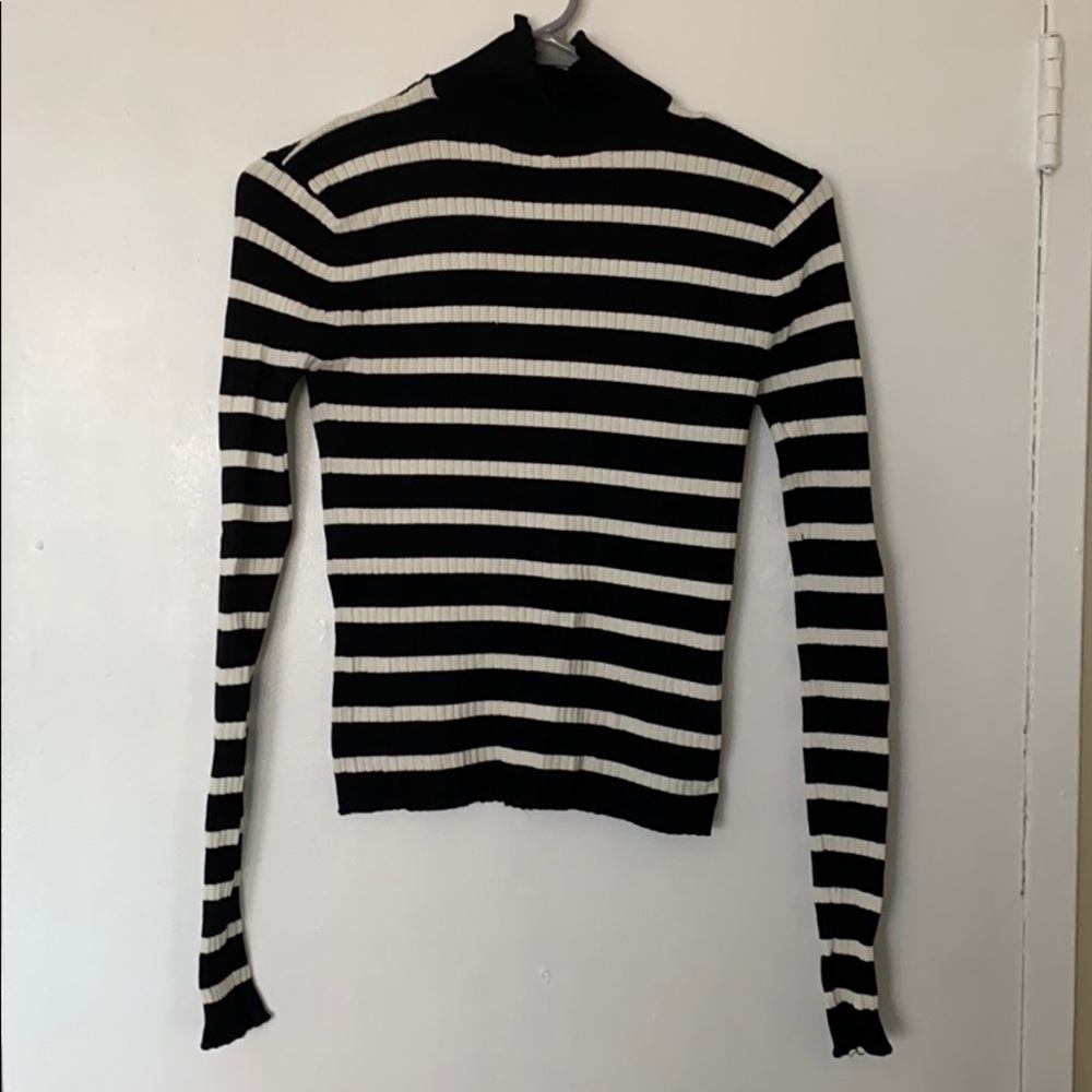 Zara Black & White Striped Turtle Neck